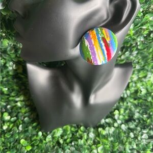 Colorful Striped Button Earrings